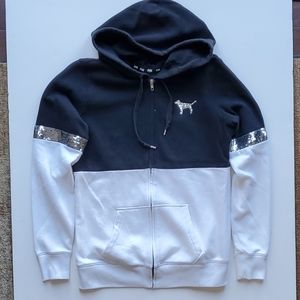 PINK Oversized Full Zip Sequin Logo Hoodie